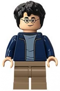 Harry Potter - Dark Blue Open Jacket over Sand Blue Shirt, Dark Tan Medium Legs