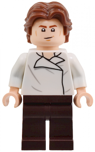 Han Solo — Han Solo - White Shirt with Wrinkles on Front and Back, Dark Brown Legs, Wavy Hair