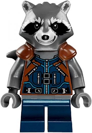 Rocket Raccoon — Rocket Raccoon - Dark Blue and Reddish Brown Outfit, Dark Bluish Gray Head