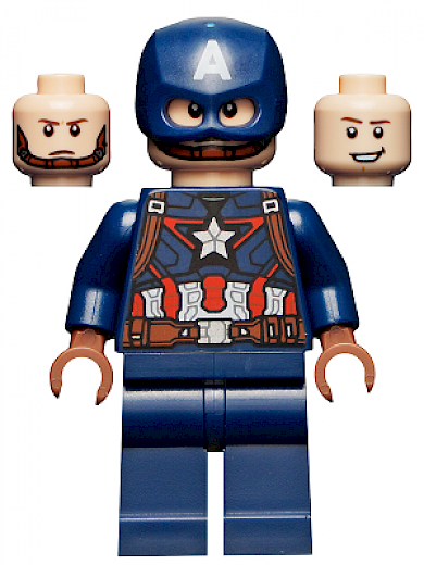 Captain America — Captain America - Dark Blue Suit with Reddish Brown Belt and Harness, Reddish Brown Hands, Helmet